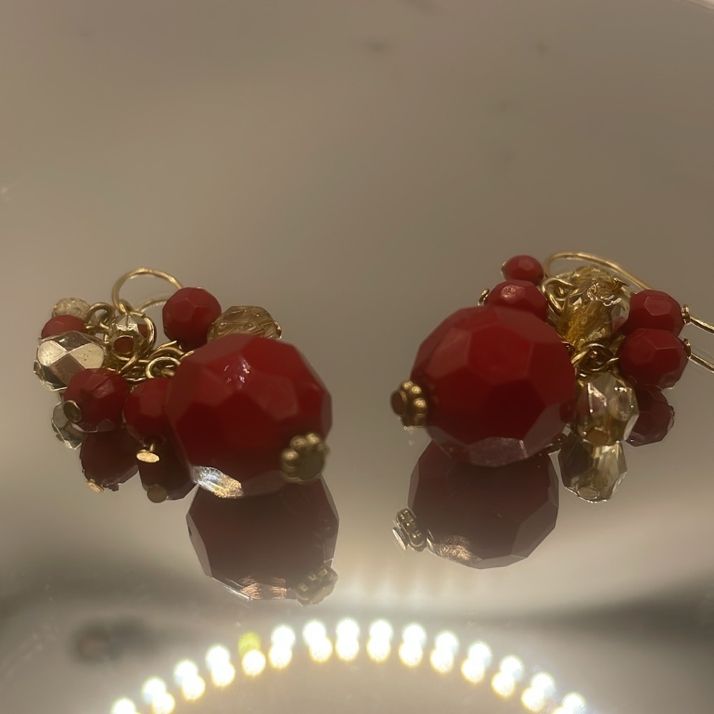 Red and Gold Beaded dangle earrings
